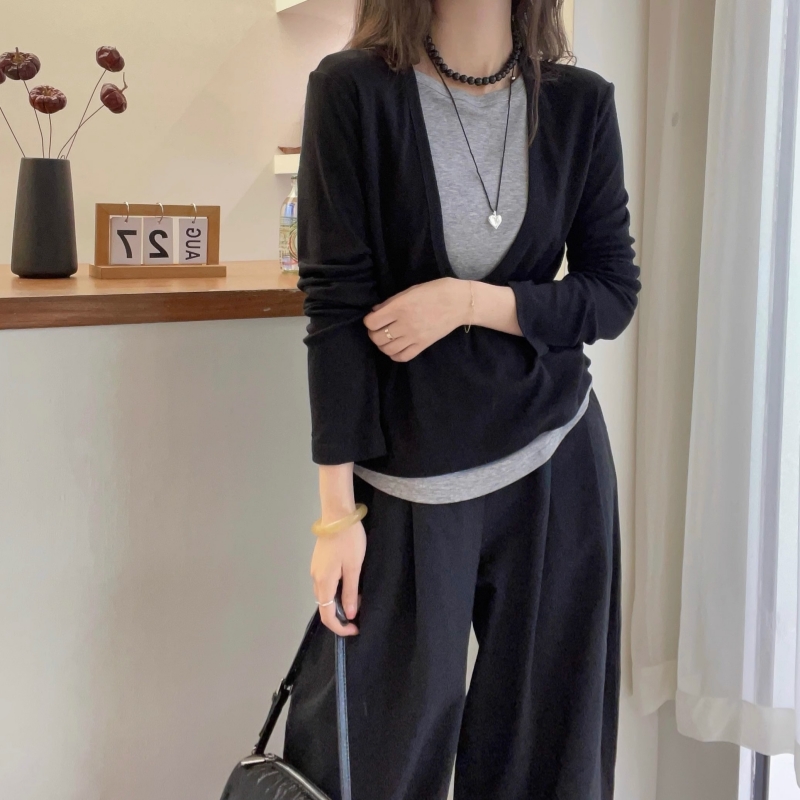 氣質撞色拼接假兩件T恤