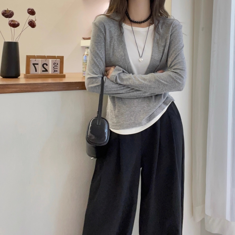 氣質撞色拼接假兩件T恤