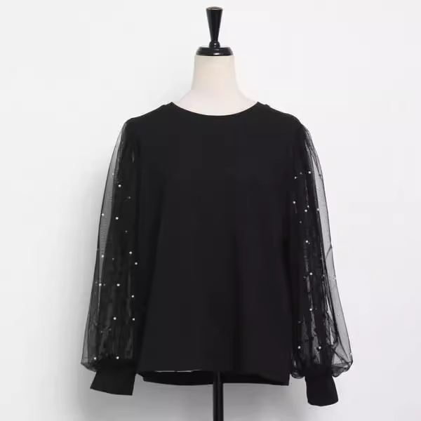 簡約網紗拼接燈籠袖襯衫