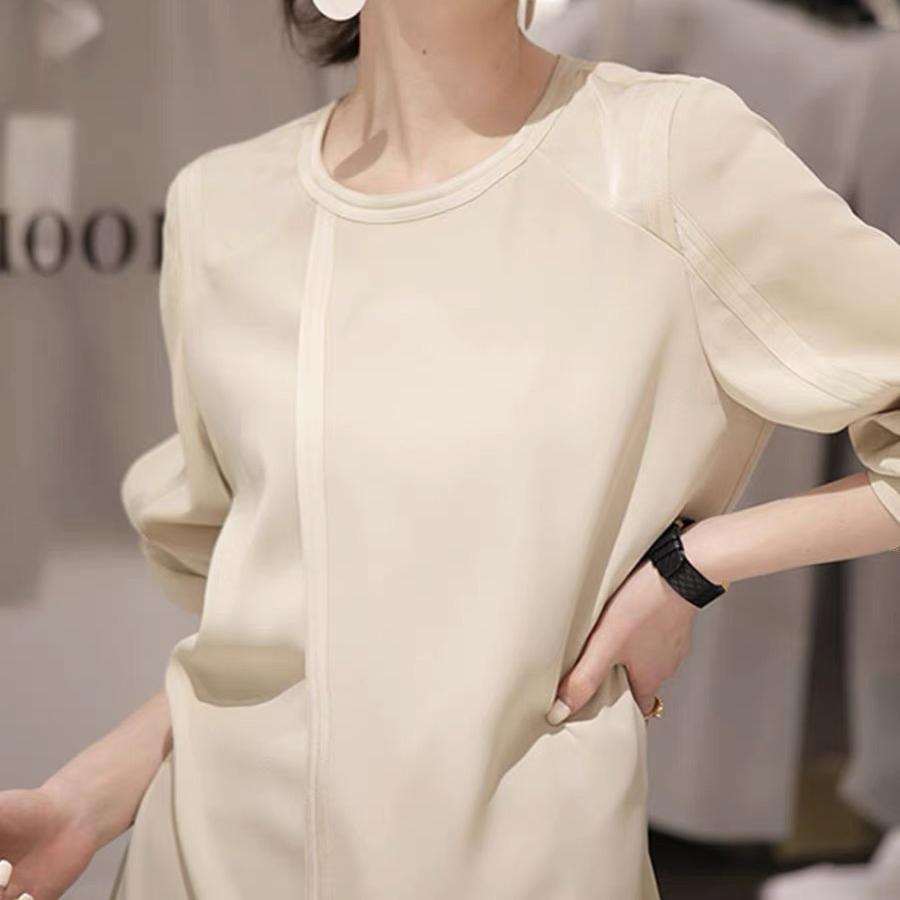 法式設計感純色長袖襯衫