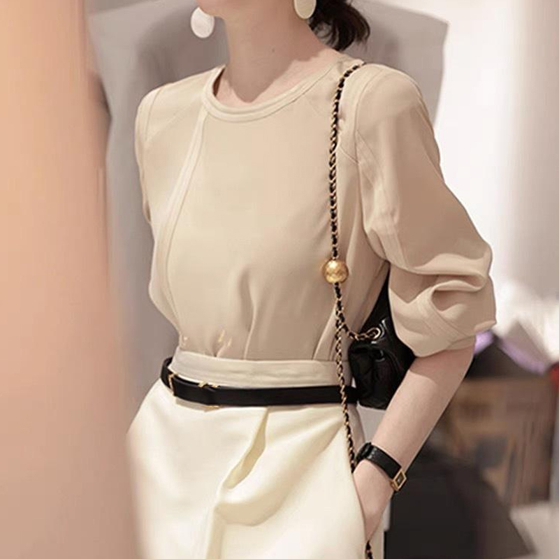 法式設計感純色長袖襯衫