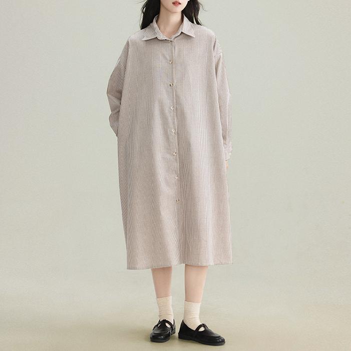 慵懶寬鬆顯瘦條紋長袖襯衫裙