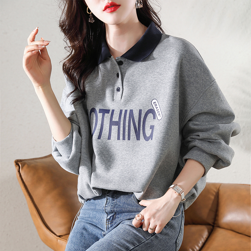 休閒字母印花三粒扣套頭衛衣