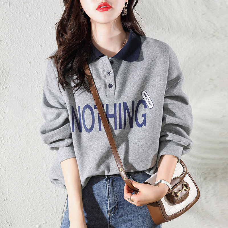 休閒字母印花三粒扣套頭衛衣