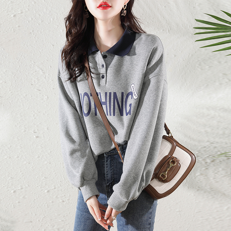 休閒字母印花三粒扣套頭衛衣