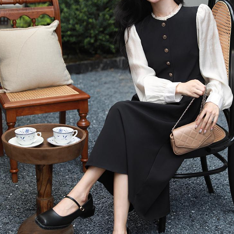 法式小香風撞色修身顯瘦連身裙