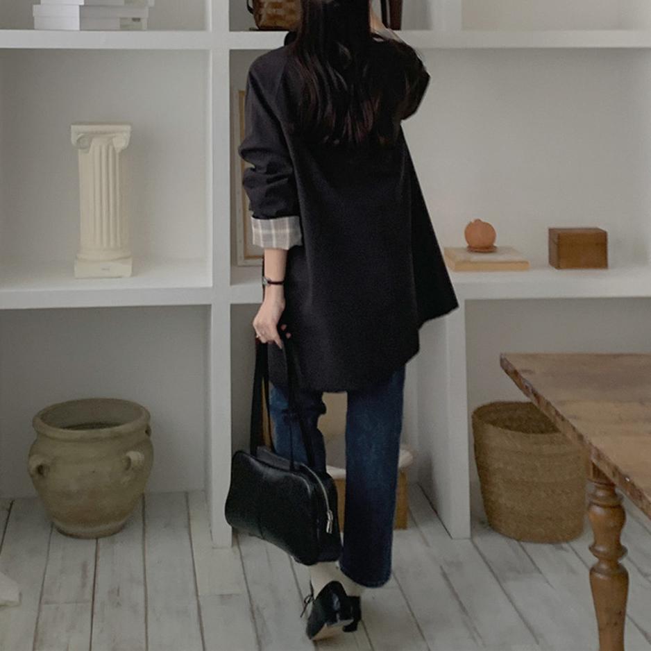 簡約純色翻領工裝單排扣風衣外套