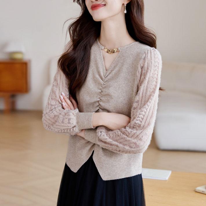 氣質收腰V領針織打底衫