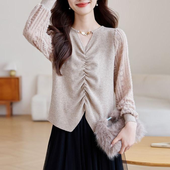 氣質收腰V領針織打底衫