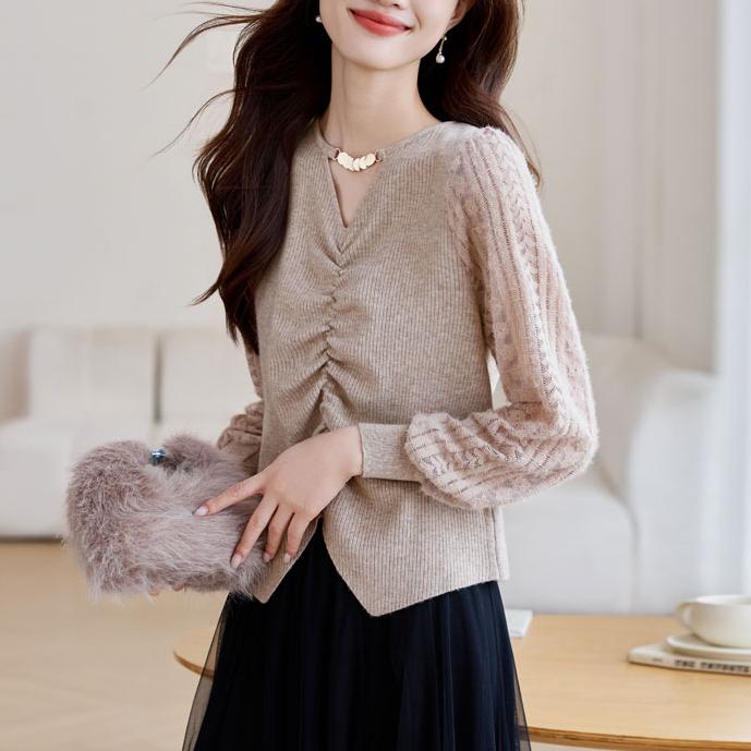 氣質收腰V領針織打底衫