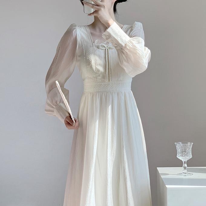 超仙森系荷葉邊長袖連身裙