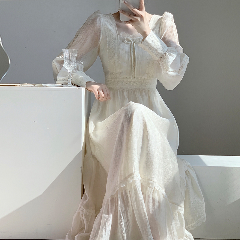 超仙森系荷葉邊長袖連身裙