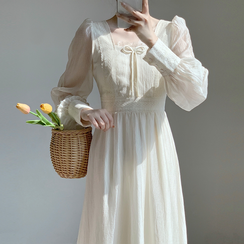 超仙森系荷葉邊長袖連身裙