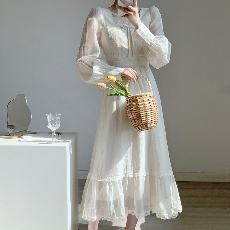 超仙森系荷葉邊長袖連身裙