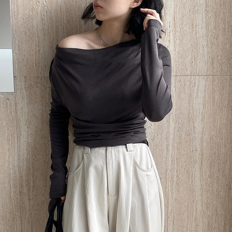 百搭修身內搭飄帶長袖打底衫
