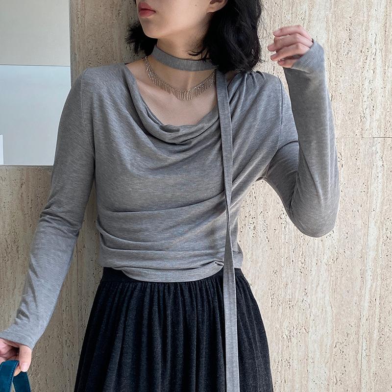 百搭修身內搭飄帶長袖打底衫