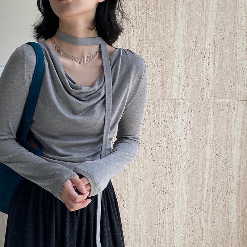 百搭修身內搭飄帶長袖打底衫