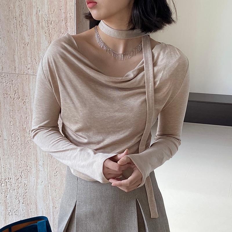 百搭修身內搭飄帶長袖打底衫