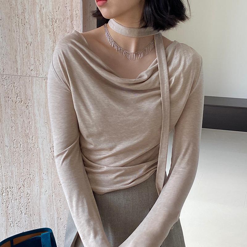 百搭修身內搭飄帶長袖打底衫