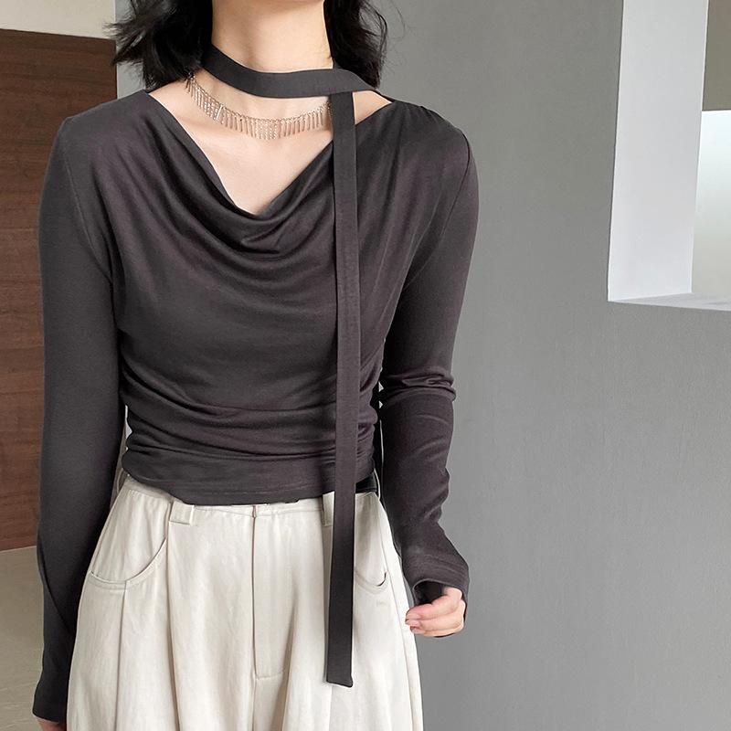 百搭修身內搭飄帶長袖打底衫
