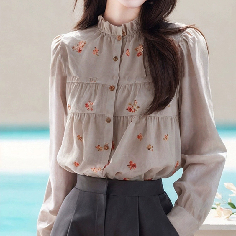 氣質碎花立領長袖襯衫