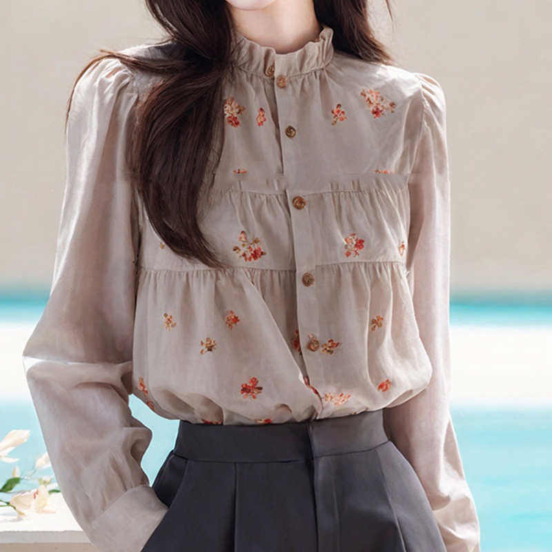 氣質碎花立領長袖襯衫