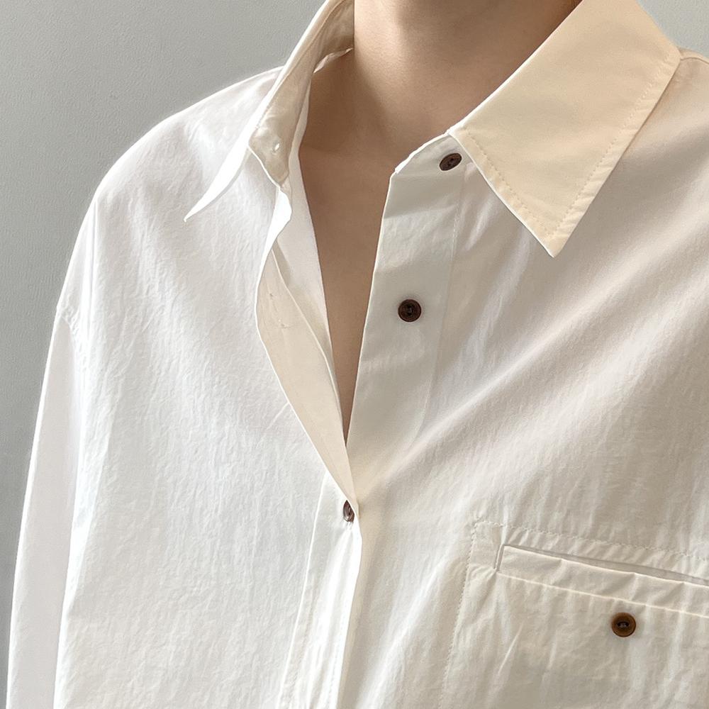 韓系風簡約翻領長袖襯衫