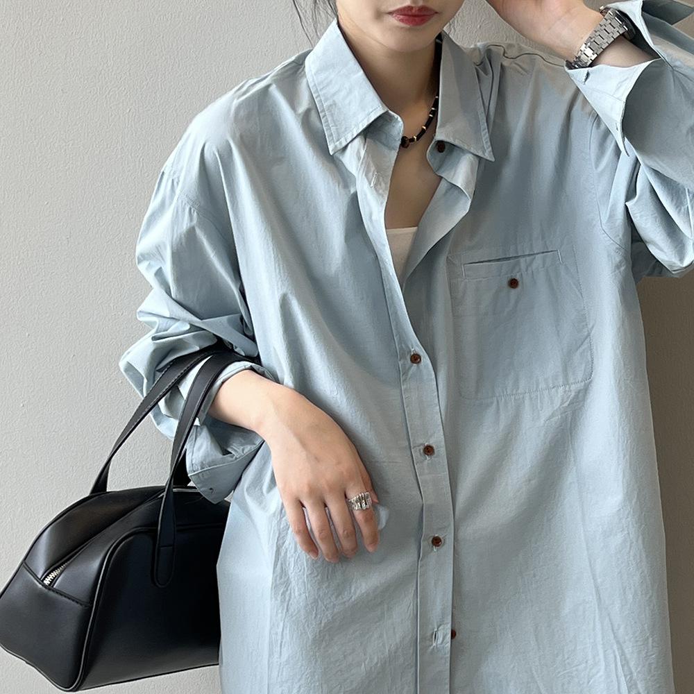 韓系風簡約翻領長袖襯衫