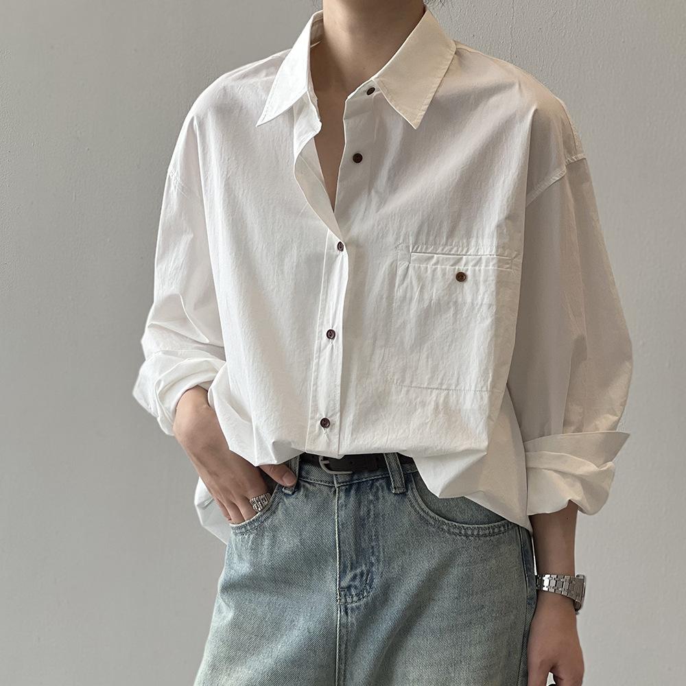 韓系風簡約翻領長袖襯衫