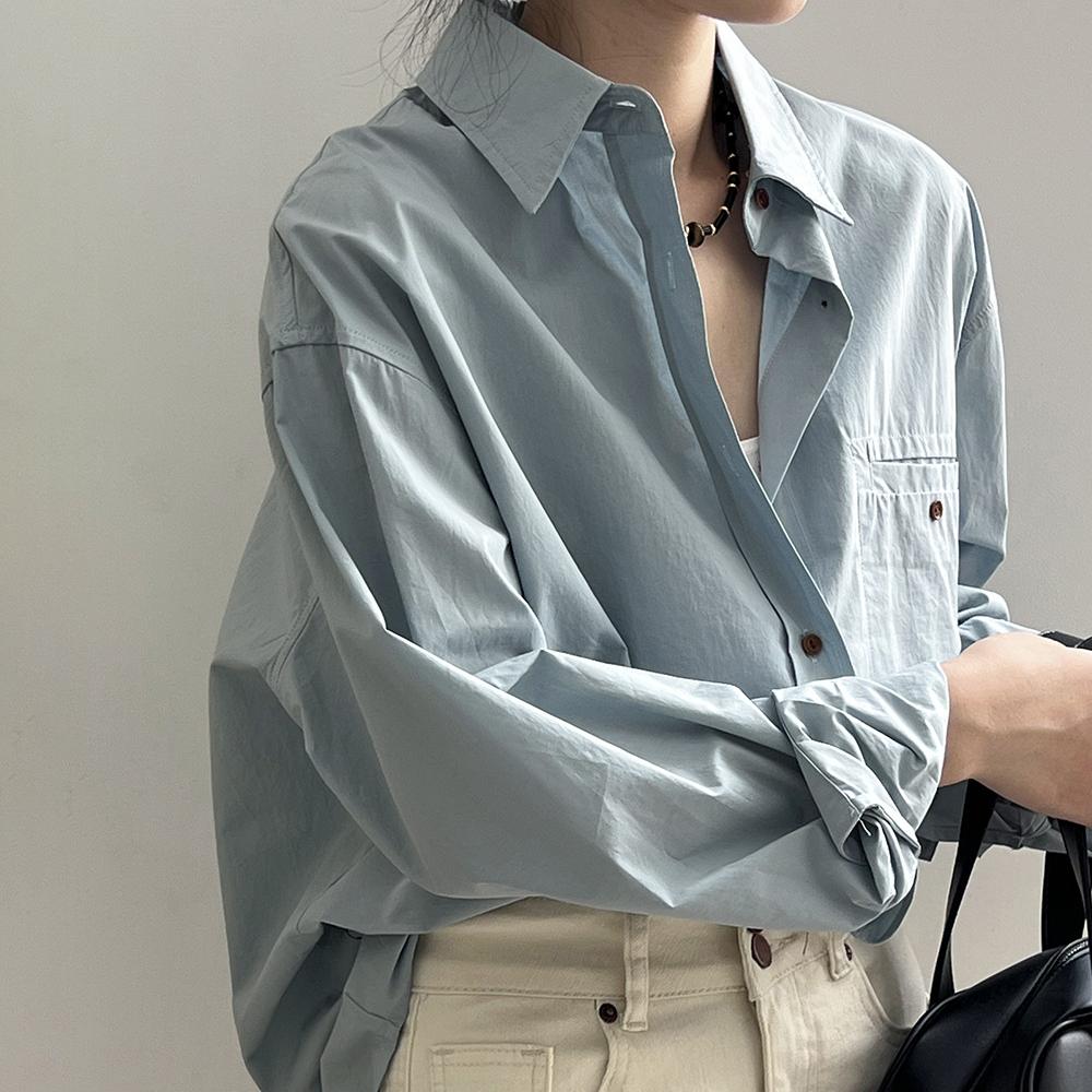 韓系風簡約翻領長袖襯衫