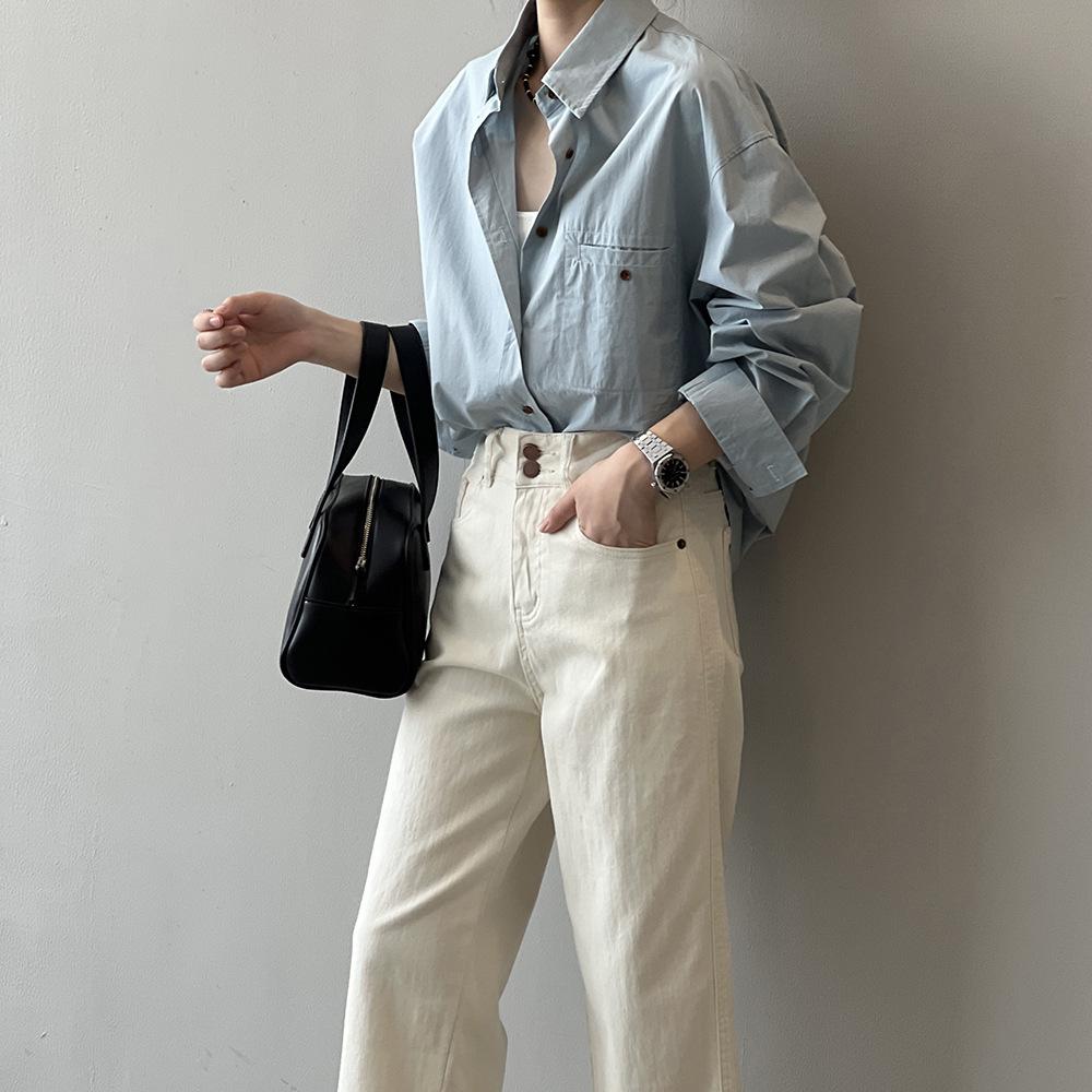 韓系風簡約翻領長袖襯衫