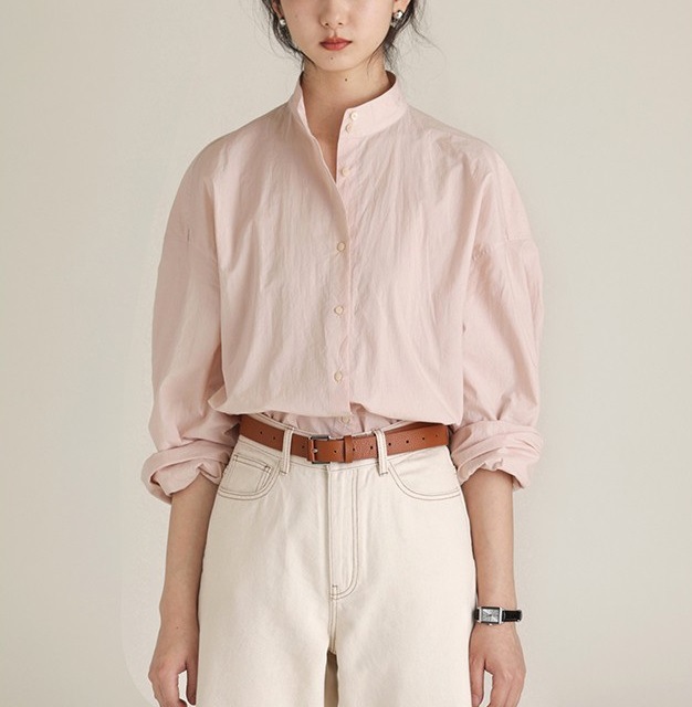 簡約純色長袖立領襯衫