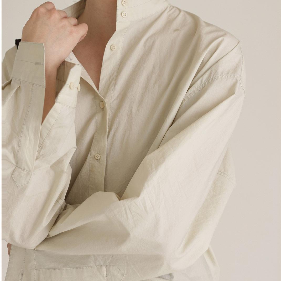 簡約純色長袖立領襯衫