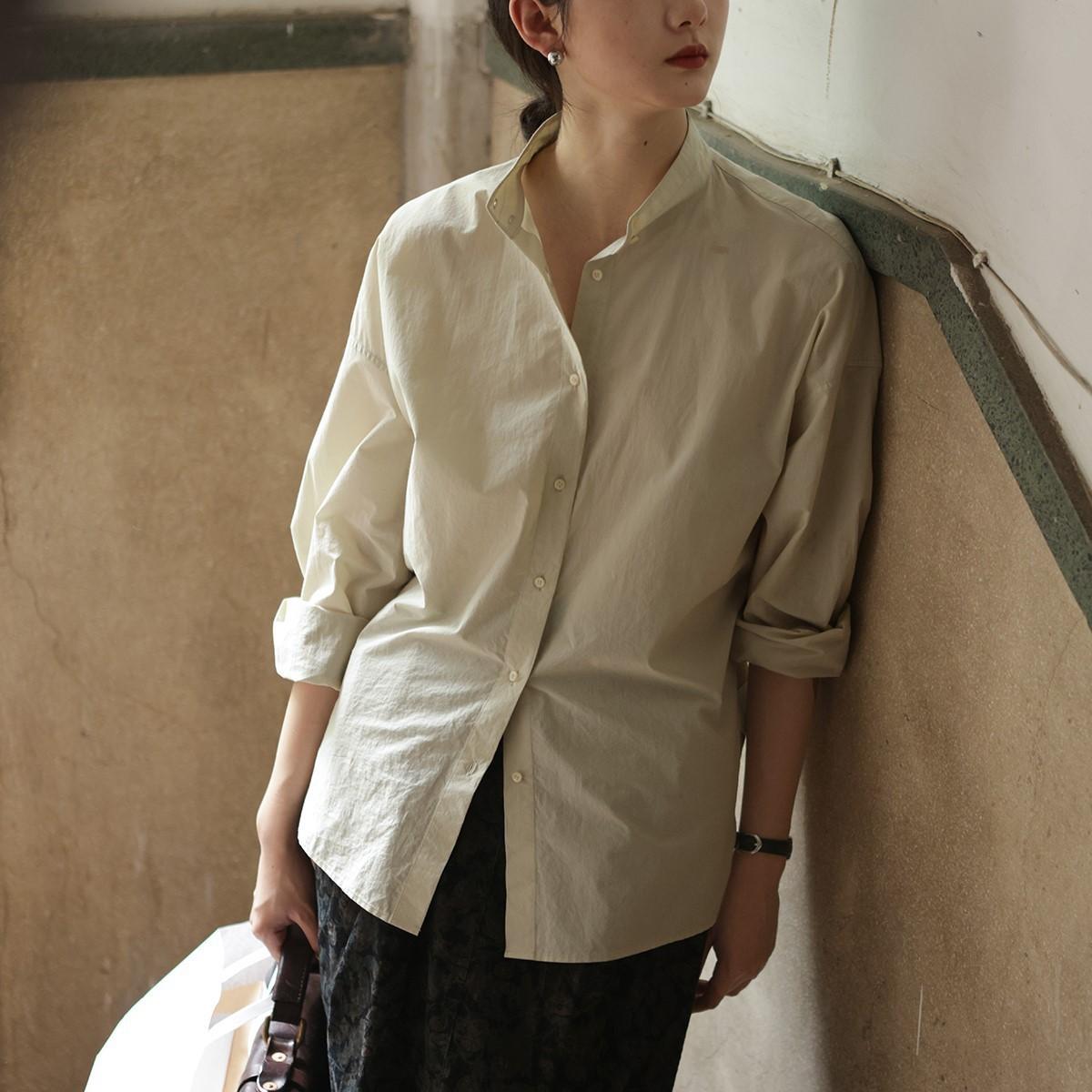 簡約純色長袖立領襯衫