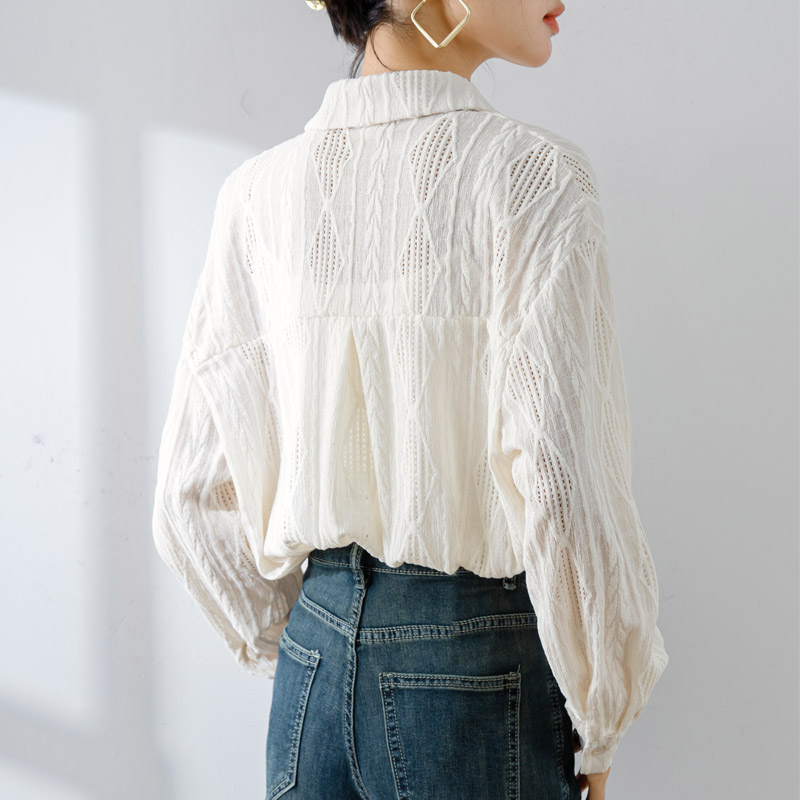 設計感鉤花鏤空長袖襯衫