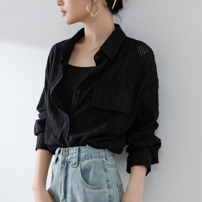 設計感鉤花鏤空長袖襯衫