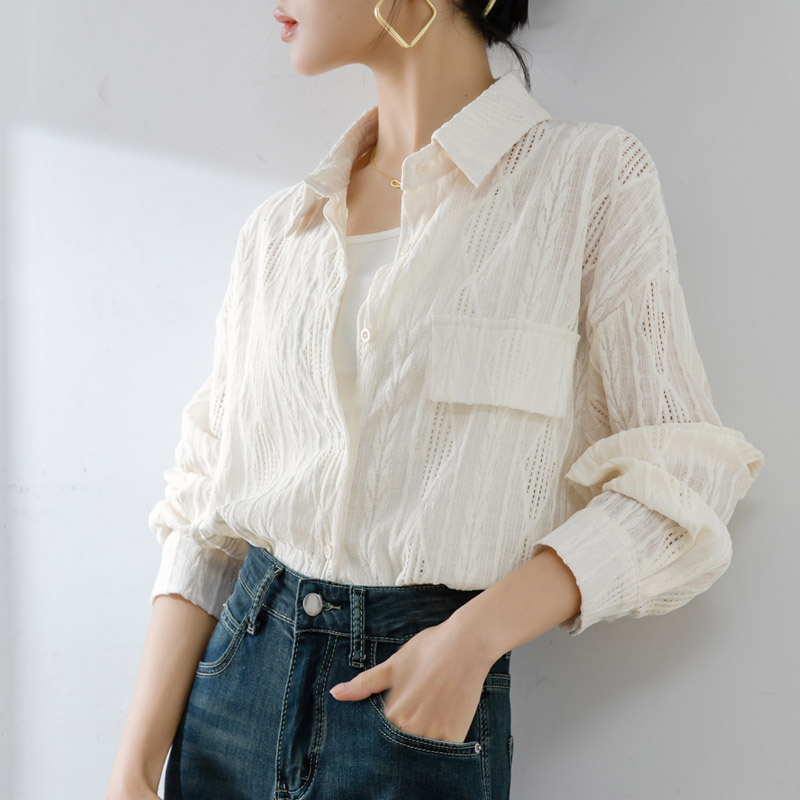 設計感鉤花鏤空長袖襯衫