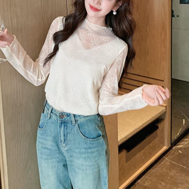 修身百搭蕾絲長袖打底衫