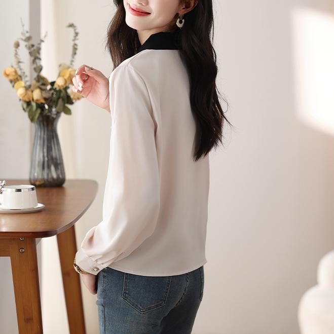 韓版撞色花邊小尖領襯衫