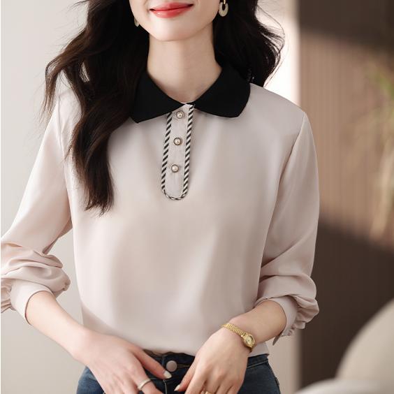 韓版撞色花邊小尖領襯衫