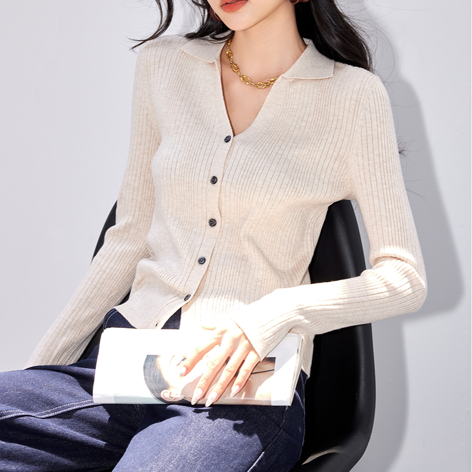 法式針織修身薄內搭V領打底衫