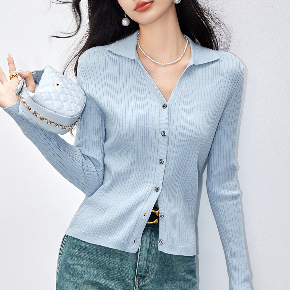 法式針織修身薄內搭V領打底衫