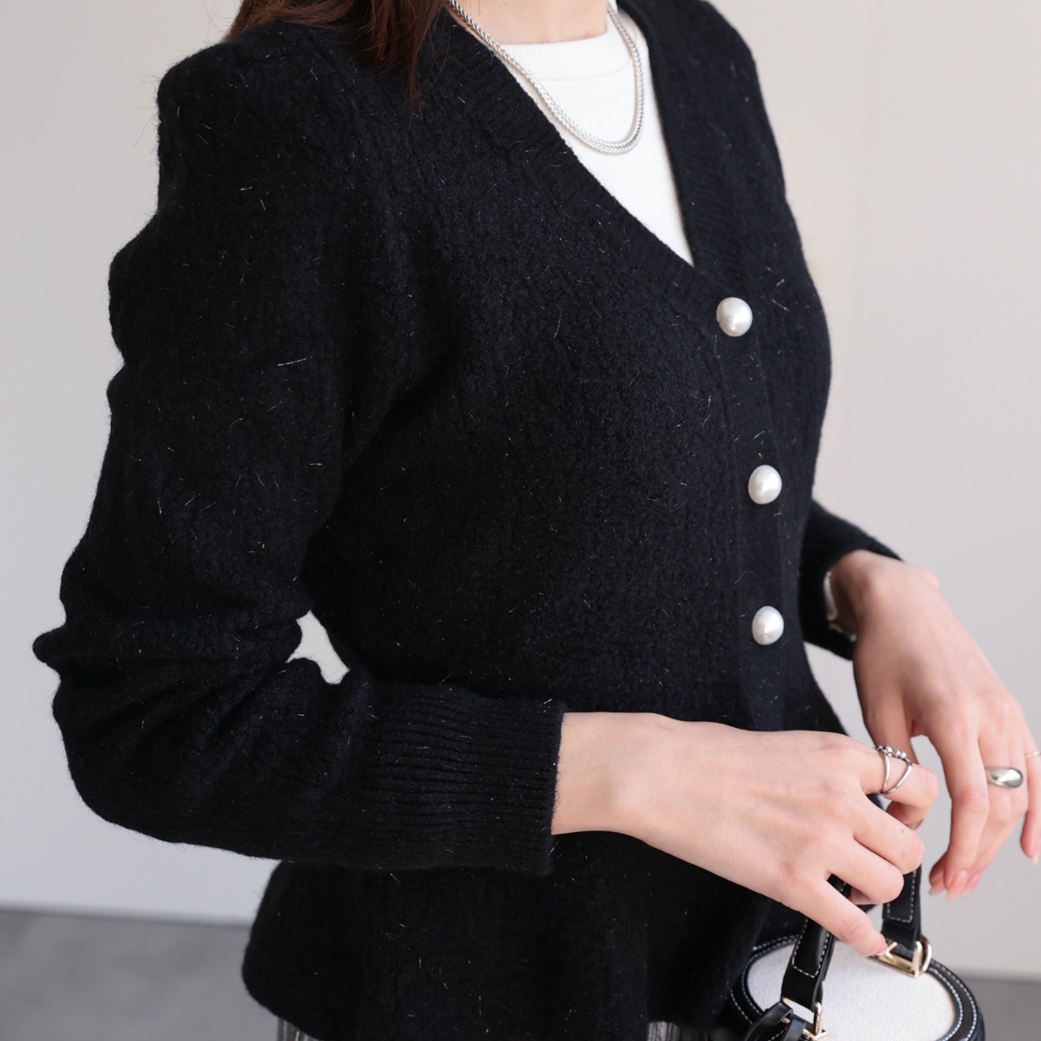 韓版純色外搭短版V領開衫