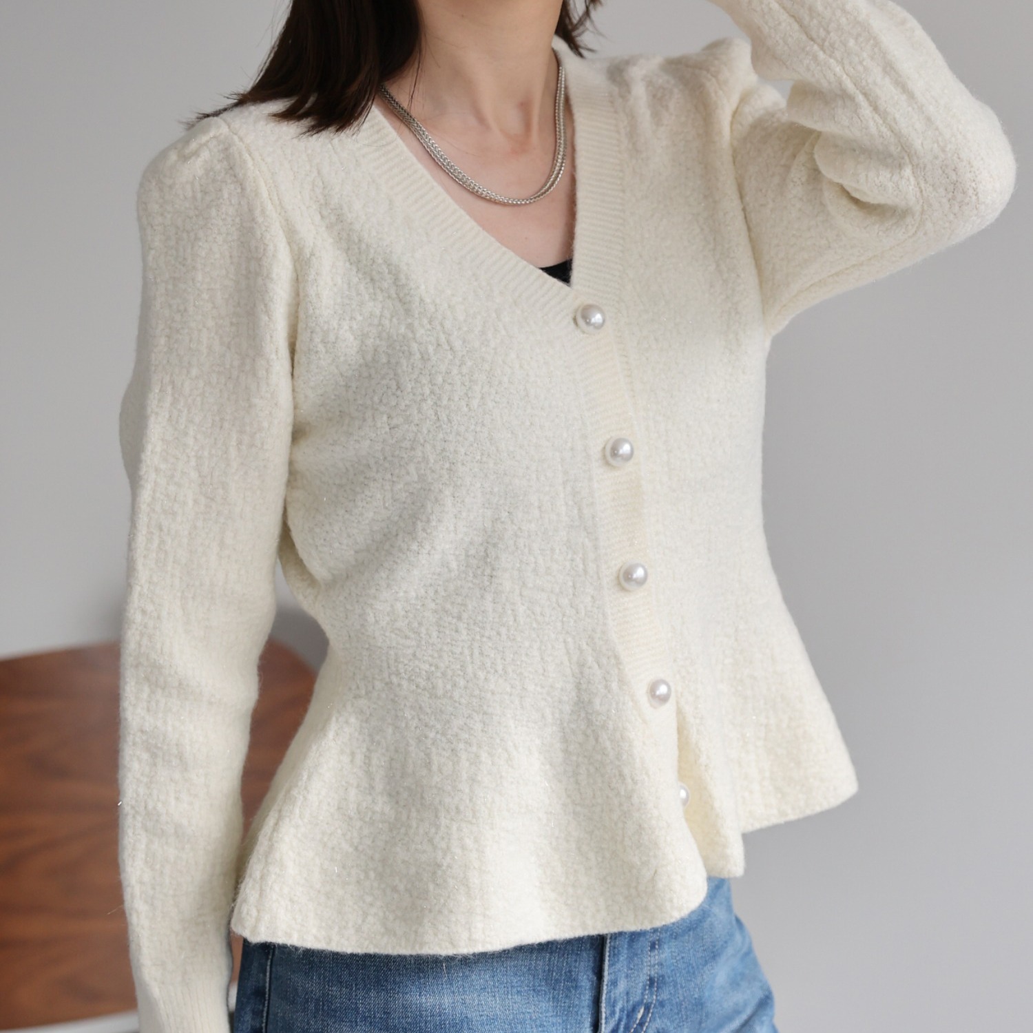 韓版純色外搭短版V領開衫