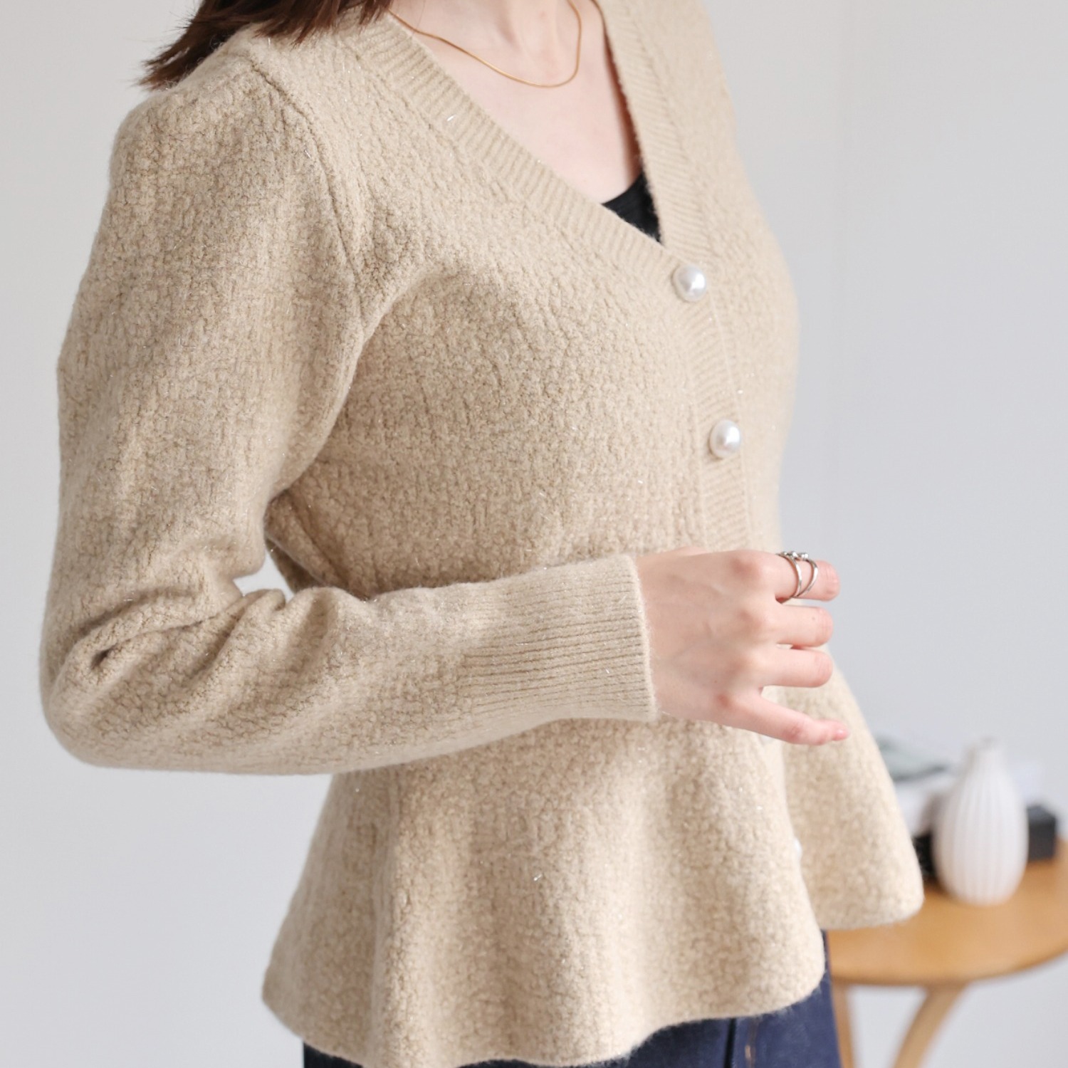 韓版純色外搭短版V領開衫