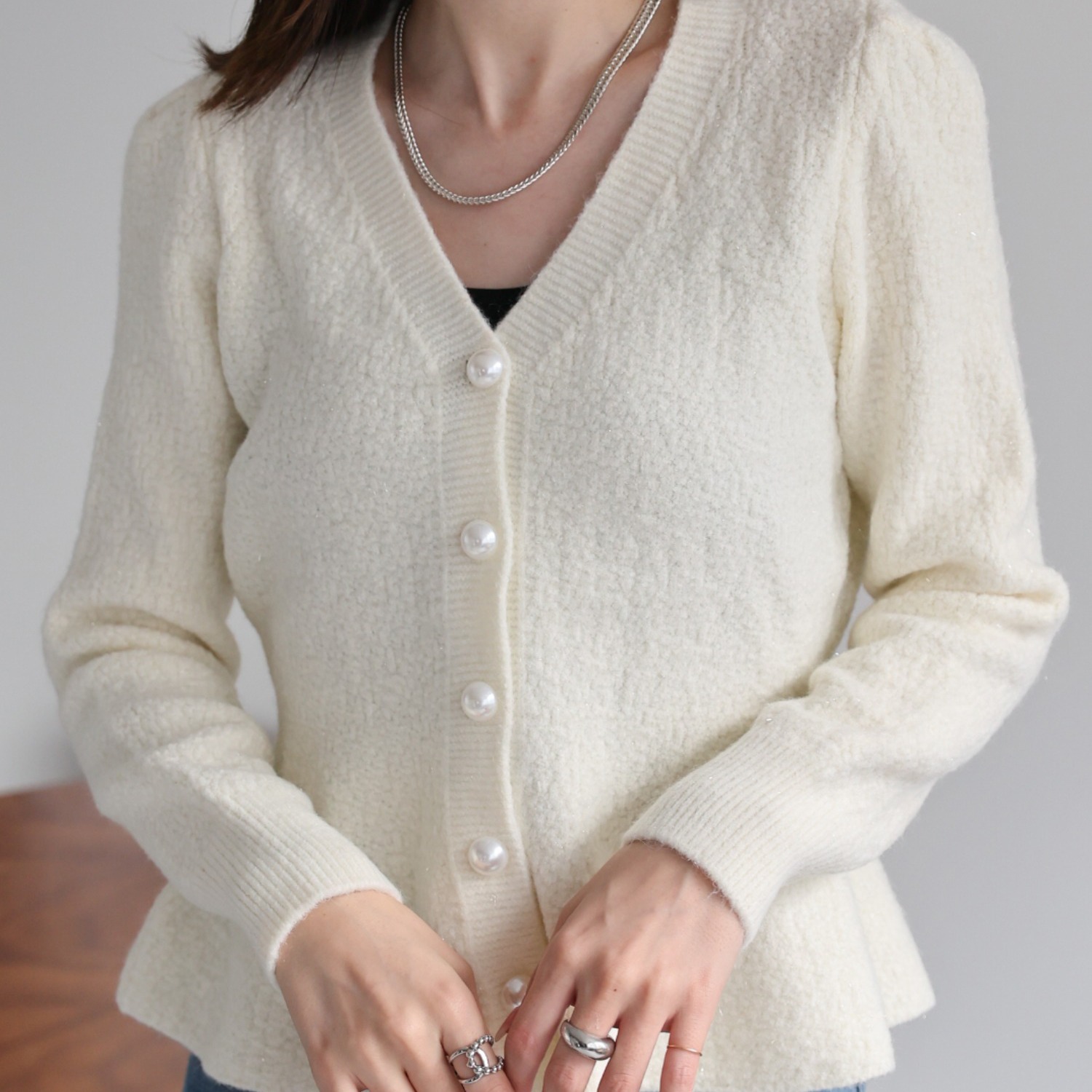 韓版純色外搭短版V領開衫