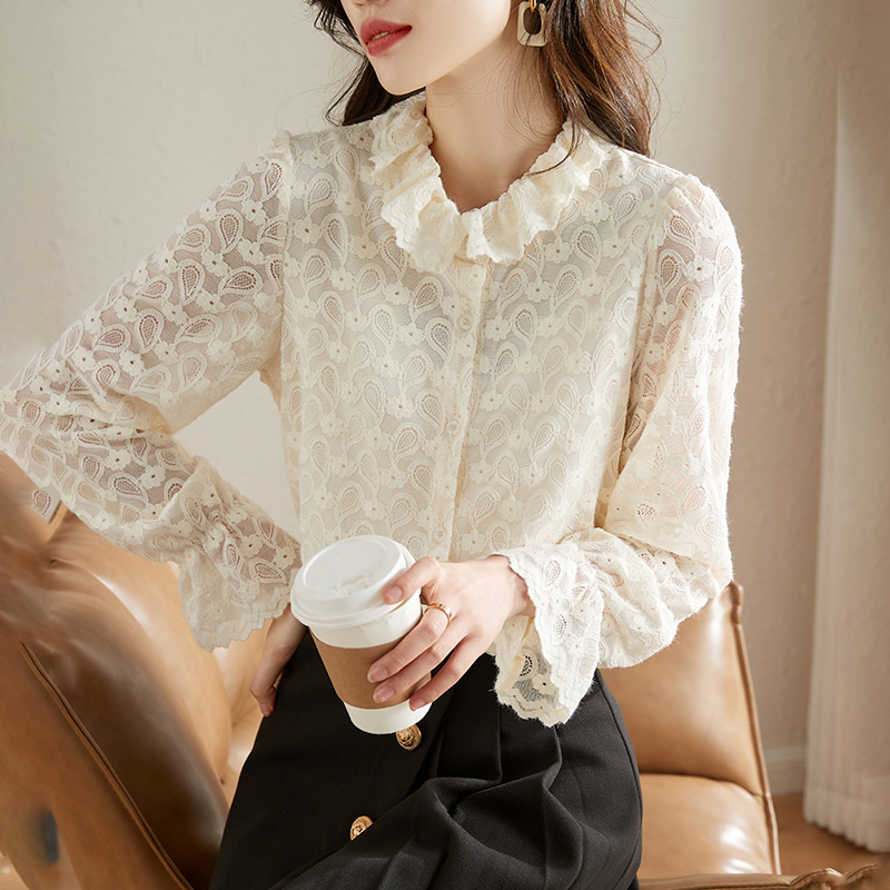 復古別緻蕾絲喇叭袖襯衫