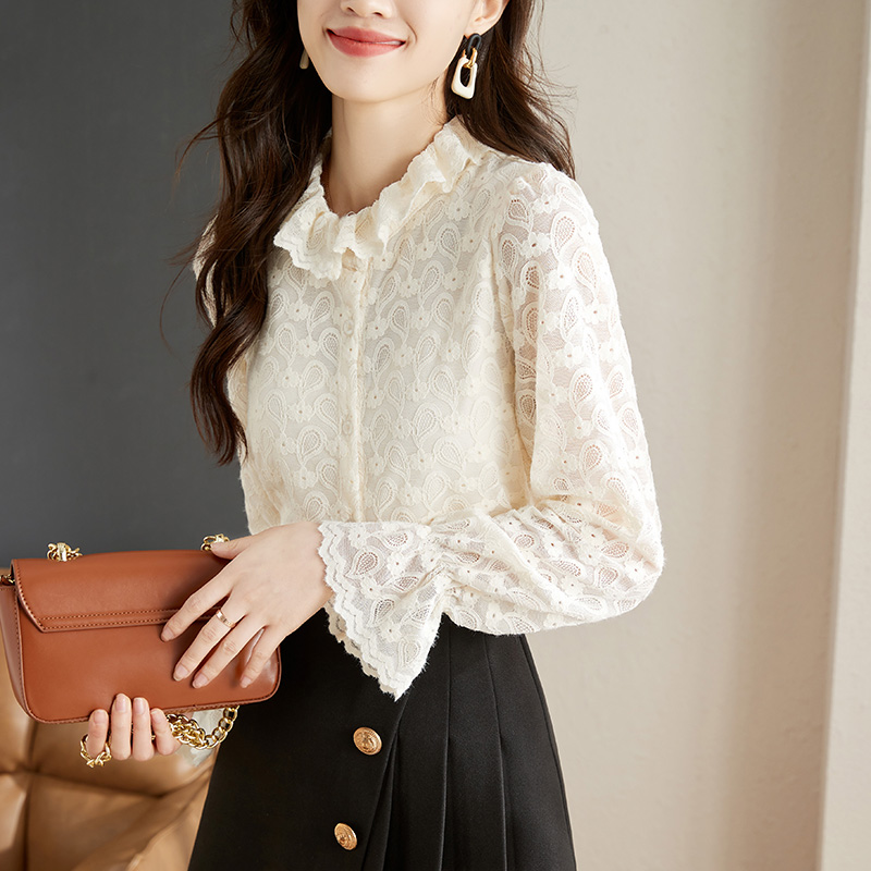 復古別緻蕾絲喇叭袖襯衫