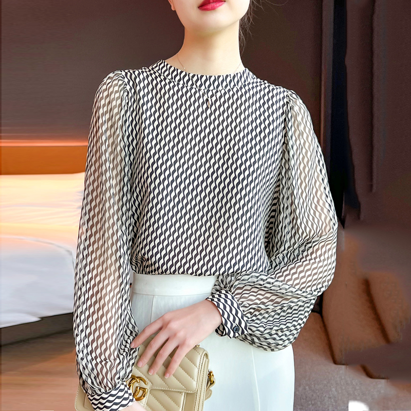 氣質立領波浪條紋襯衫