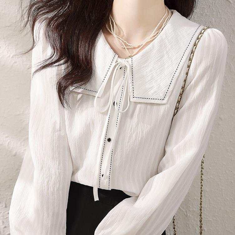 氣質撞色減齡海軍領長袖襯衫